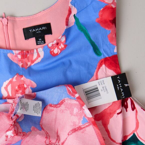 Tahari ASL Floral Midi Dress 14 A-Line Baby Shower Wedding Guest Vacation Resort - Picture 9 of 10